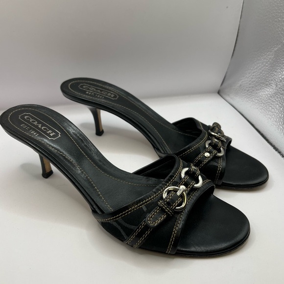 Coach Shoes - Coach Y2K Black Kitten Heel Logo Sandal Leather Sole 8.5